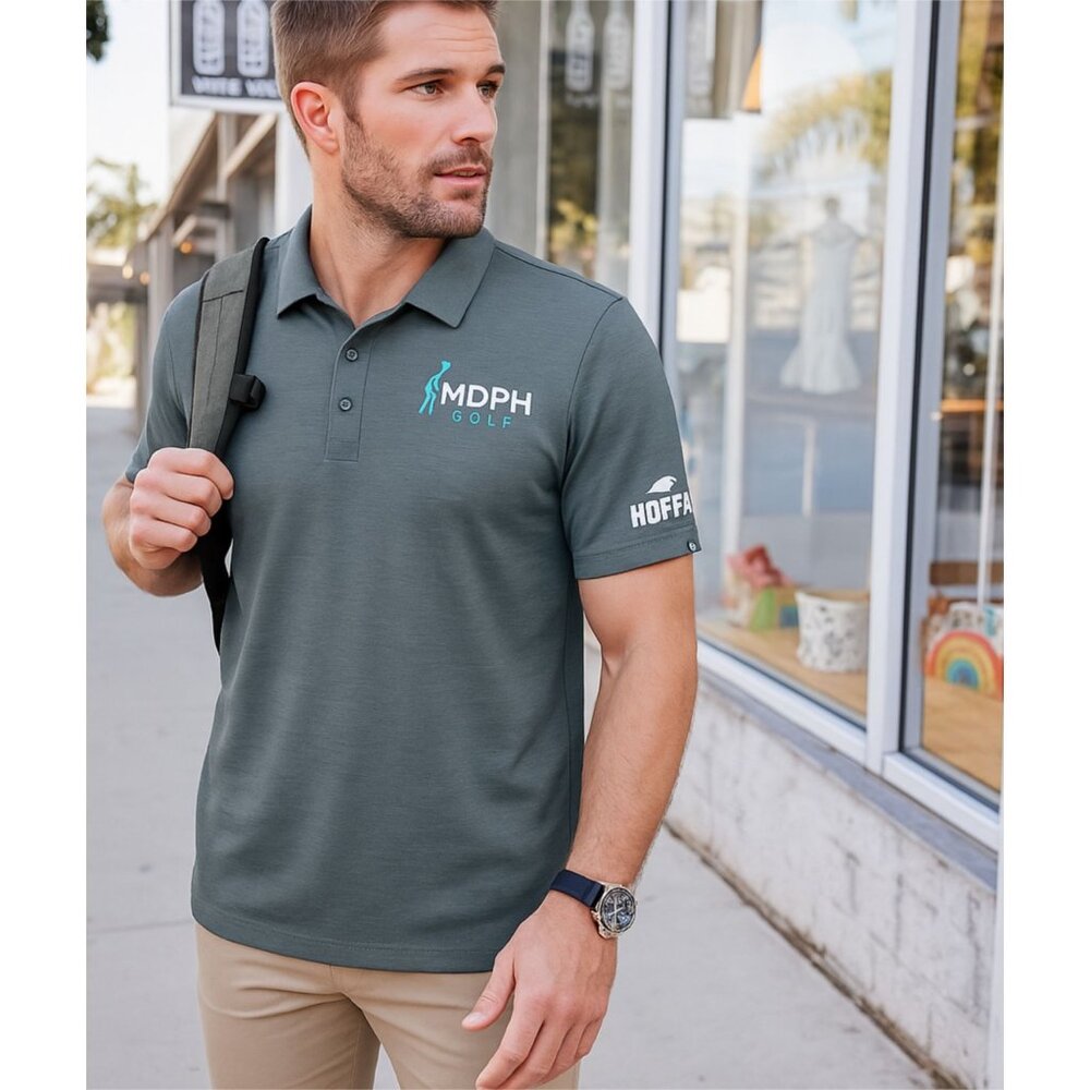 TravisMathew MDPH Golf Polo Shirt Men's L Gray Hoffa Logo Pima Cotton Blend SS